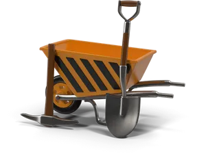 Orange Wheelbarrowand Garden Tools PNG image