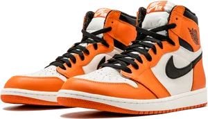 Orange White Air Jordan1 Sneakers PNG image