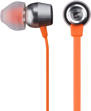 Orange Wired Earbuds Isolated PNG image