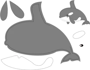 Orca Cartoonand Silhouette PNG image