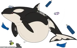 Orca_with_ Diving_ Equipment_ Illustration