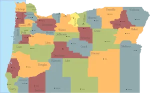 Oregon County Map Color Coded PNG image