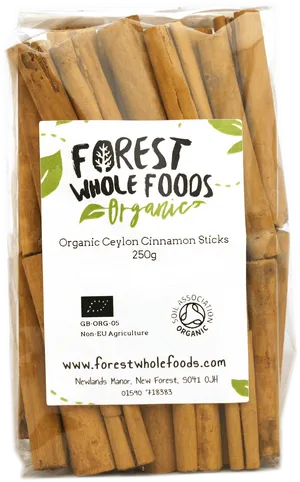 Organic Ceylon Cinnamon Sticks250g Packaging PNG image