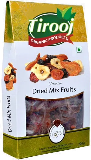 Organic Dried Mix Fruits Packaging PNG image