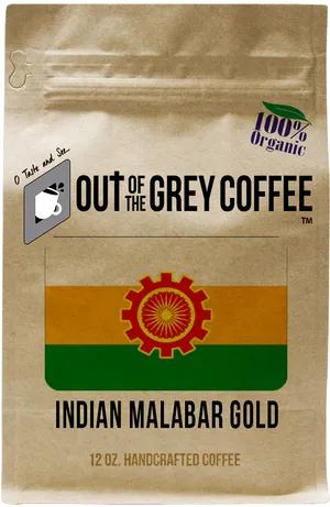 Organic Indian Malabar Gold Coffee Packaging PNG image