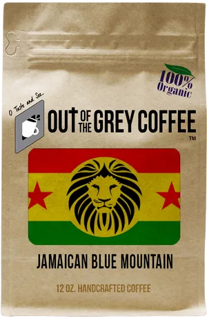 Organic Jamaican Blue Mountain Coffee Packaging PNG image