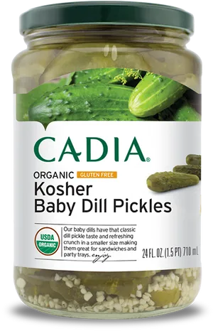 Organic Kosher Baby Dill Pickles Jar PNG image