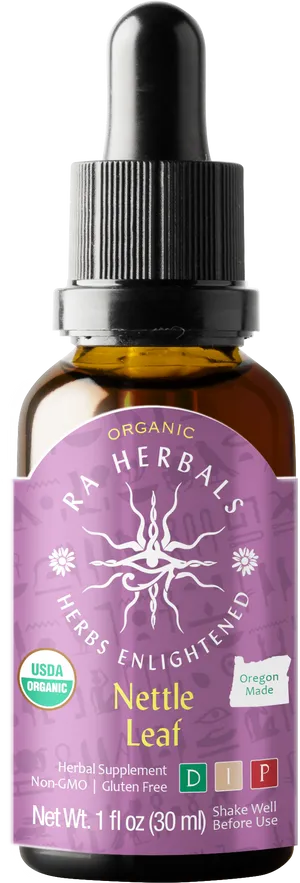 Organic Nettle Leaf Herbal Supplement Dropper Bottle PNG image