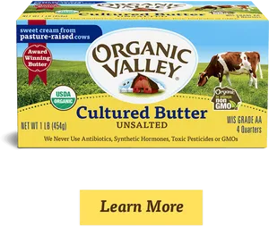 Organic Valley Cultured Unsalted Butter Packaging PNG image