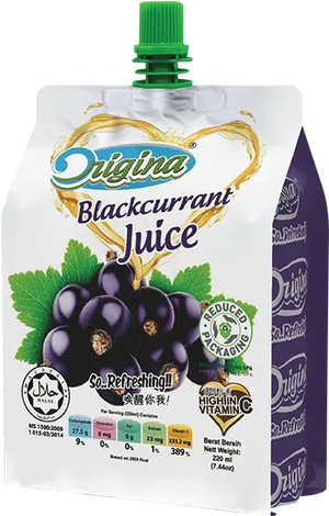 Origina Blackcurrant Juice Pouch PNG image