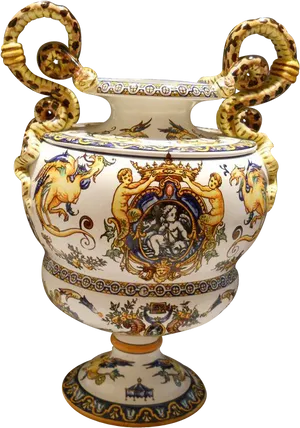 Ornate Antique Ceramic Urn PNG image