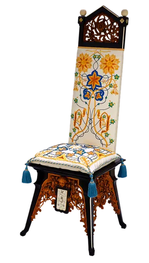 Ornate Embroidered High Back Chair PNG image