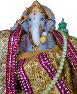 Ornate_ Ganesha_ Idol_ Adorned_with_ Garlands PNG image