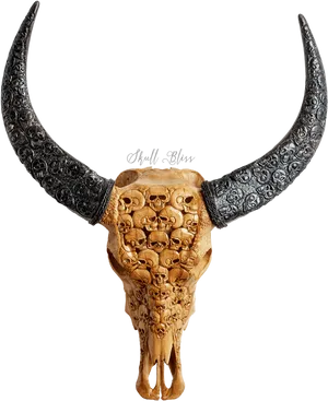 Ornate Goat Skullwith Carved Horns PNG image