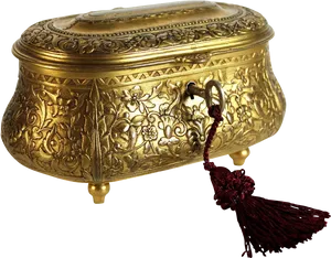 Ornate Golden Antique Casketwith Tassel PNG image