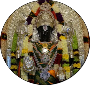 Ornate_ Hindu_ Deity_ Idol_ Decorated_with_ Flowers_and_ Jewelry PNG image