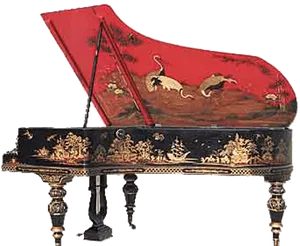 Ornate Red Grand Piano PNG image