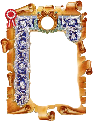 Ornate Scroll Framewith Rosette Ribbon PNG image