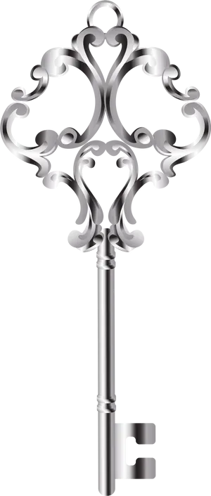 Ornate Silver Key Graphic PNG image