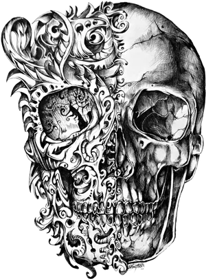 Ornate Skull Tattoo Design PNG image