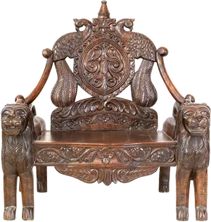 Ornate Wooden King Chair PNG image