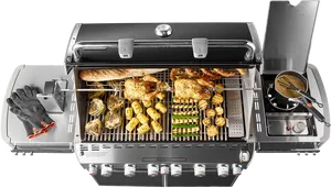 Outdoor Gourmet Grill Setup PNG image