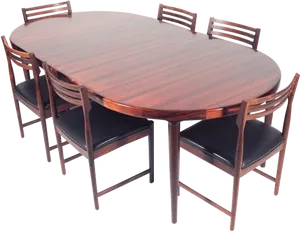 Oval Wooden Dining Table Set PNG image