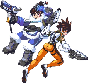 Overwatch Meiand Tracer Pixel Art PNG image