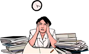 Overwhelmed Professionalat Desk PNG