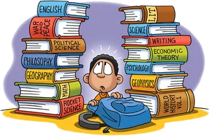 Overwhelmed Studentwith Books PNG image