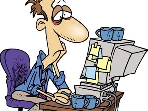 Overworked Cartoon Character PNG image
