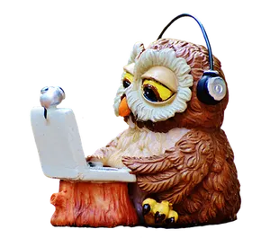 Owl Using Laptop Figurine PNG image