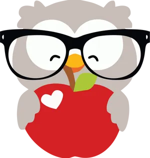 Owl With Glasses Holding Apple PNG image