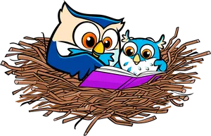 Owls Readingin Nest PNG