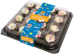 Packaged Two Bite Brownies Decorated With Icing And Sprinkles PNG