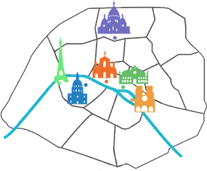 Paris Landmarks Map Art PNG image