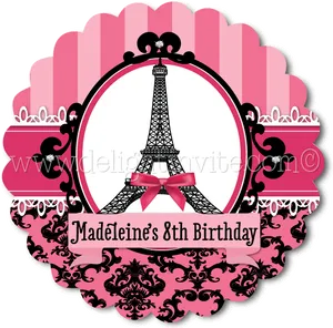 Paris Themed Birthday Invitation PNG image