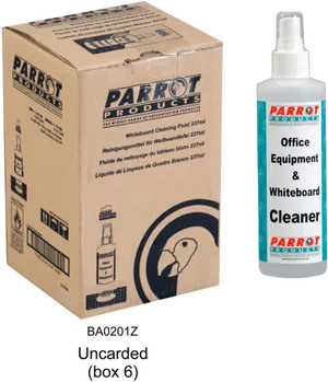 Parrot Whiteboard Cleaner Boxand Bottle PNG