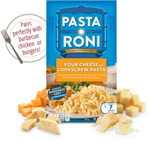 Pasta Roni Four Cheese Corkscrew Pasta Packaging PNG image