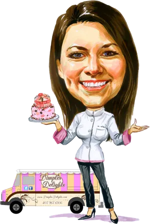 Pastry Chef Caricaturewith Cakeand Van PNG image