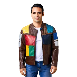 Patchwork Leather Jacket PNG 62