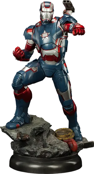 Patriotic Armored Hero Statue PNG image