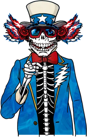 Patriotic Skeleton Uncle Sam Cartoon PNG image