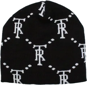 Patterned Black Beanie Hat PNG image