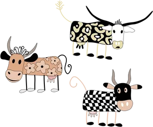 Patterned Cartoon Cows Illustration PNG image