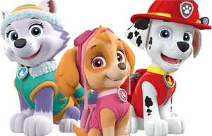 Paw Patrol Characters Everest Skye Marshall PNG image