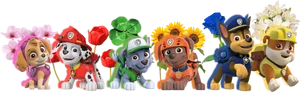 Paw Patrol Characters Floral Backdrop PNG image
