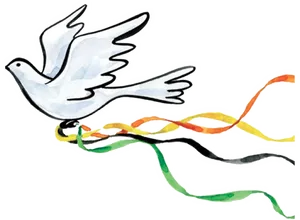Peaceful Dovewith Colorful Ribbons