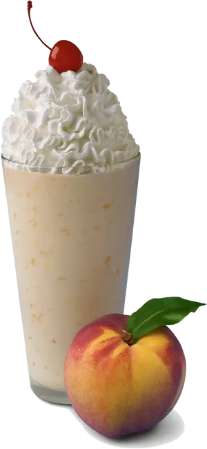 Peach Milkshake With Whipped Creamand Cherry PNG image