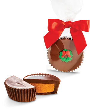 Peanut Butter Cup With Red Ribbon PNG